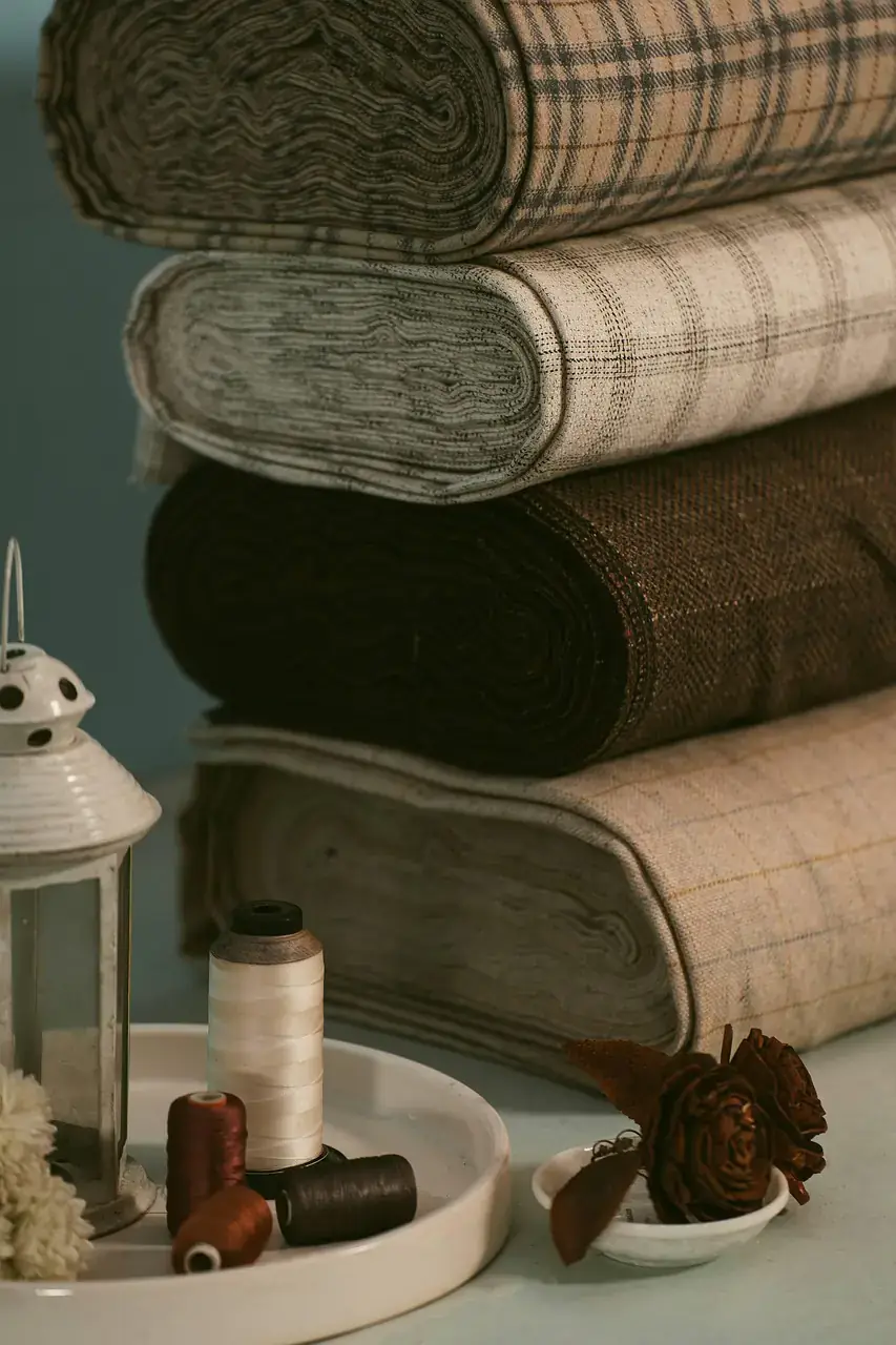 Rolls of fabric prepared for a custom bulk textile order